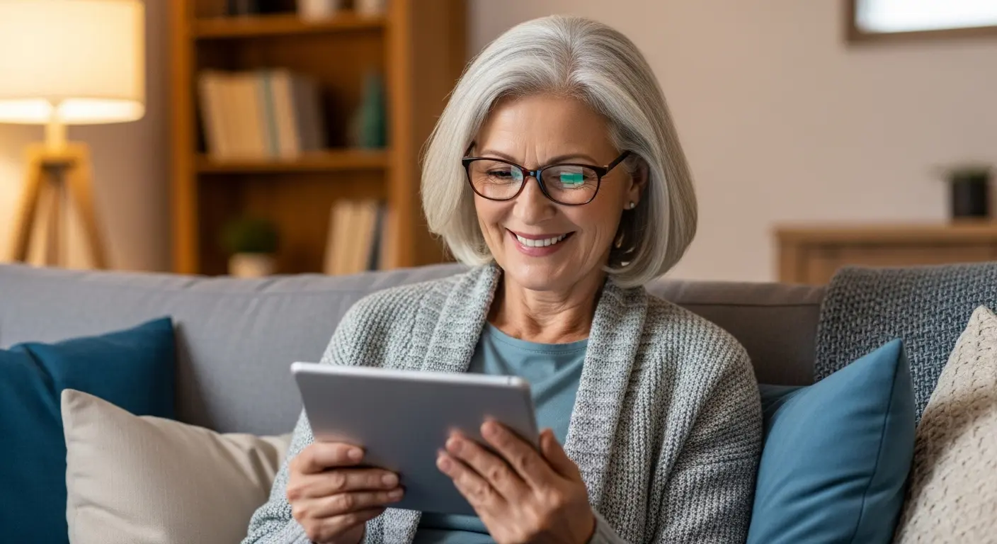 older woman viewing tablet