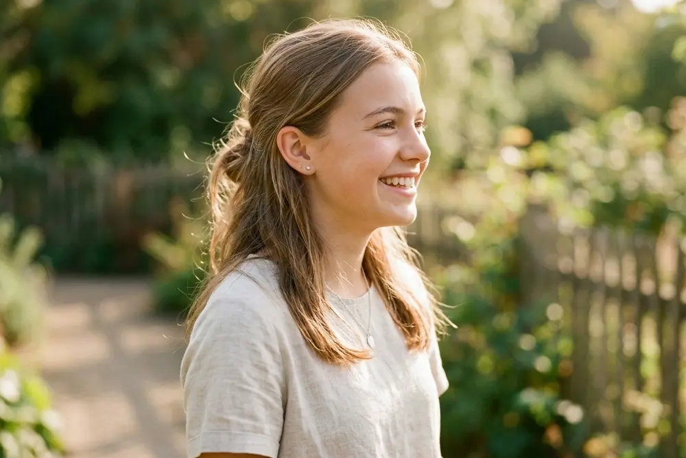 young girl in garden